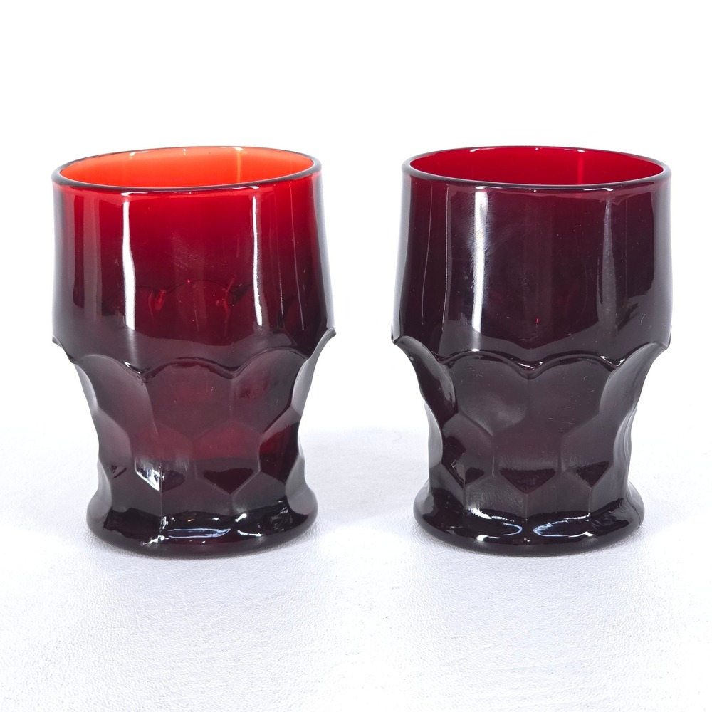 2‎ Anchor Hocking Georgia Ruby Red Tumblers Vintage Glasses Hex Optic Panel EUC